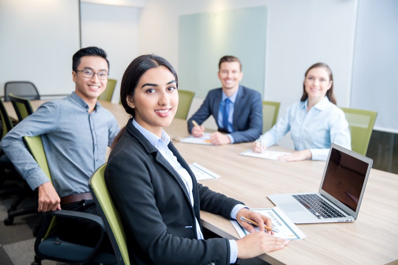 A project team collaborating in the office